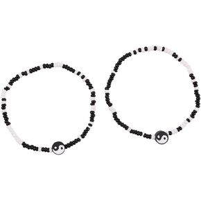 2pcs Women Men Taichi Yin Yang Charm Foot Chain Fashion Handmade Beaded Chain Anklet Boho Barefoot Ankle Jewelry Beach Day Anklet for Girls Best Friends Couple
