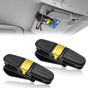 عبوتان من حاملي النظارات لواقي الشمس في السيارة، حامل نظارات شمسية بمشبك تعليق للنظارات للسيارة، مشبك ذو طرفين وحامل نظارات سيارة يدور 180 درجة، مشبك بطاقة تذكرة - ذهبي in Kuwait