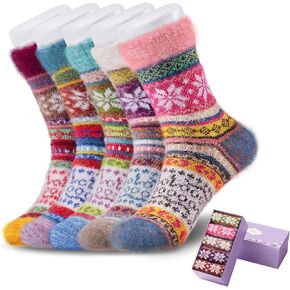 ICEIVY Womens Wool Socks 5 Pairs Warm Wool Cotton Socks Thick Knit Vintage Casual Winter Socks