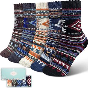 ICEIVY Womens Wool Socks 5 Pairs Warm Wool Cotton Socks Thick Knit Vintage Casual Winter Socks in Kuwait