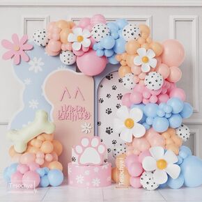 190Pcs Blue Balloons Arch Garland Kit,Dog Paw Birthday Party Decorations,Blue Pink Orange Nude Sunflower Balloons Bone Foil Balloons for Boys Girls Baby Shower Blue Puppy Theme Birthday Party Supplies