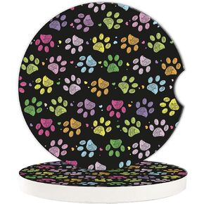 Bees Boho Florals Car Coasters, Car Coasters for Cup Holders, 2PCS Universal Anti Slip Car Accessories, 2.56in Cute Car Coasters with A Finger Notch