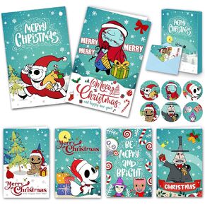 Christmas Cards - Set of 24 Christmas Cards Boxed with Envelopes and Stickers, 6 Assorted Designs Jack Sally Holiday Cards, 6 x 4 Inch Cute Christmas Nightmare Greeting Gift Cards Bulk Before