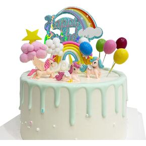 Unicorn Colorful Rainbow Cake Toppers 13PCS for Girls Blue Glitter Cartoon Birthday Cake Decorations Flags Cupcake Picks Set Cloud Balloon Stars Boy Kid Baby Shower Party Baking Decoration Supplies