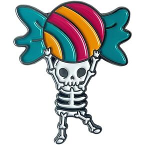 Spooky Skeleton Enamel Pin, Scary Halloween Pin Badge, Candy Carrying Skeleton Pin for Clothing Bags