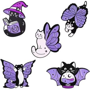 Cute Cartoon Cat Pin Set, 5 Pieces, Enamel Pins for Costumes, Backpacks & Hats