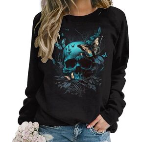 Lurhonp Women's Skull Graphic Sweatshirt Halloween Crewneck Long Sleeve Pullover Tops
