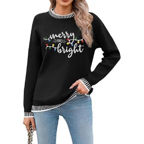 Christmas Sweaters for Women: Merry and Bright Sweatshirt Merry Christmas Long Sleeve Pullover Tops