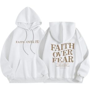 Faith Over Fear Hoodie for Women Christian Jesus Inspirational Sweatshirts Religious Oversized Graphic Pullover Tops