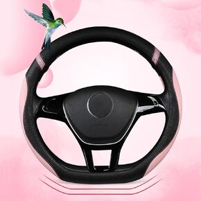 Cxtiy D-Shaped Flat Bottom Steering Wheel Cover for Women Girl - Stylish Car Accessory Non-Slip Car Interior Accessories (Pink)
