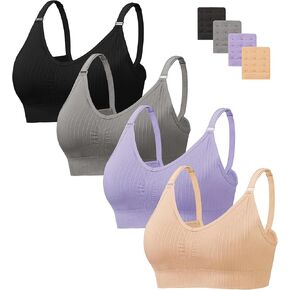 4 Pcs Cami Bras, V-Neck Padded Bra for Women Everyday Basic Seamless No Underwire Bralettes with Adjustable Strap