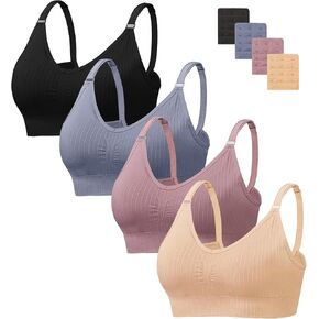 4 Pcs Cami Bras, V-Neck Padded Bra for Women Everyday Basic Seamless No Underwire Bralettes with Adjustable Strap
