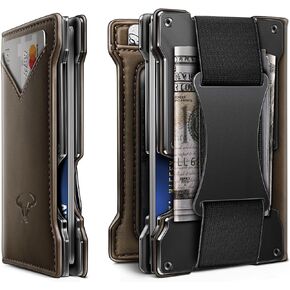 BULLIANT Men Wallet, Money Clip Wallet Expandable Metal Card Case with Magnetic Leather Flip 12Cards