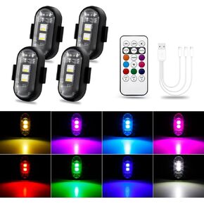 CARFIB Wireless LED Lights for Car Motorcycle with Remote Control 8 Colors Anti-Collision Strobe Warning Light USB Rechargeable Emergency Flashing Magnetic 4pcs