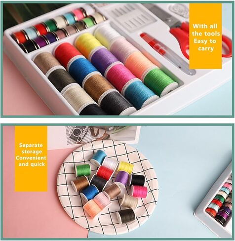 64Pcs Bobbins Sewing Thread Kits,32pcs Assorted Colors Size A Class 15 60WT Prewound Bobbins Thread and 32 Colors Machine Thread in Kuwait