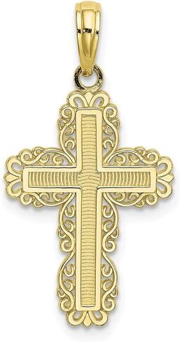 10K Yellow Gold Cross with lace Trim Border Pendant in Saudi Arabia