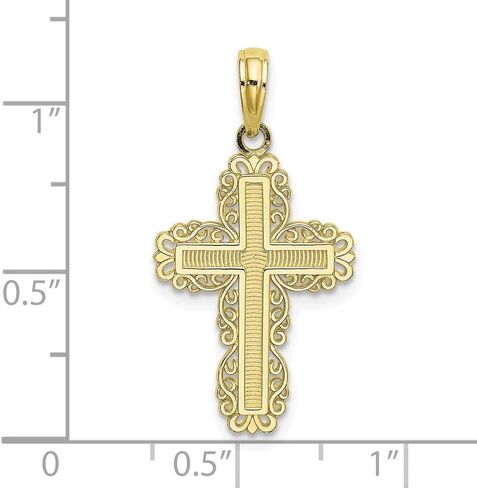 10K Yellow Gold Cross with lace Trim Border Pendant in Saudi Arabia