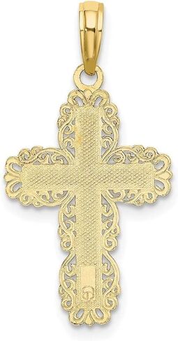 10K Yellow Gold Cross with lace Trim Border Pendant in Saudi Arabia
