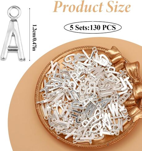 130 Pcs/5 Sets Letter Charms, Alphabet ABC Charms Capital A-Z Initial Metal Charms Bracelets Necklaces Crafts Pendants for DIY Jewelry Making in Saudi Arabia