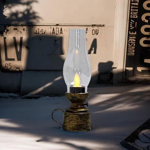 1 Pc Led Flame Hurricane Lantern, Battery Operated Warm White Kerosene Lantern Lamp for Indoor/Outdoor/Patio/Balcony/Garden Decoration, Brass Color in Saudi Arabia