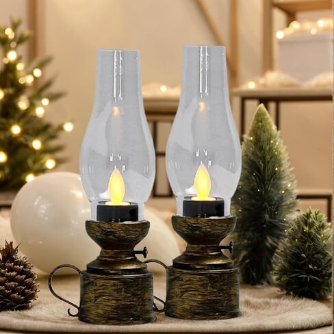 1 Pc Led Flame Hurricane Lantern, Battery Operated Warm White Kerosene Lantern Lamp for Indoor/Outdoor/Patio/Balcony/Garden Decoration, Brass Color in Saudi Arabia