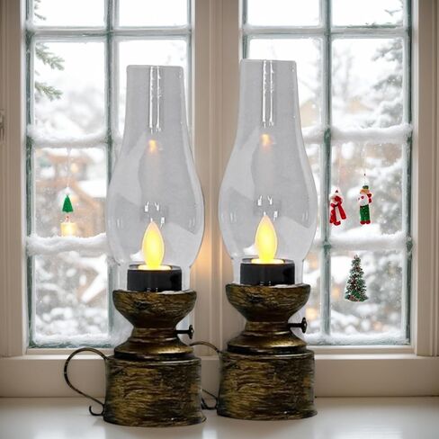 1 Pc Led Flame Hurricane Lantern, Battery Operated Warm White Kerosene Lantern Lamp for Indoor/Outdoor/Patio/Balcony/Garden Decoration, Brass Color in Saudi Arabia