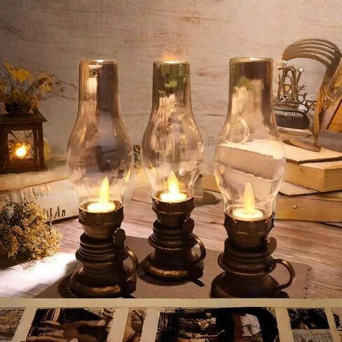 1 Pc Led Flame Hurricane Lantern, Battery Operated Warm White Kerosene Lantern Lamp for Indoor/Outdoor/Patio/Balcony/Garden Decoration, Brass Color in Saudi Arabia