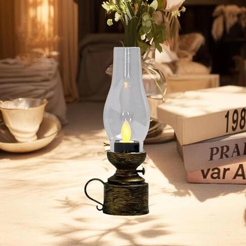 1 Pc Led Flame Hurricane Lantern, Battery Operated Warm White Kerosene Lantern Lamp for Indoor/Outdoor/Patio/Balcony/Garden Decoration, Brass Color in Saudi Arabia