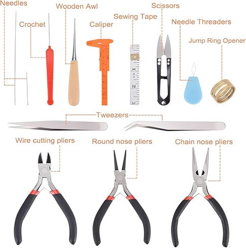 مجموعة أدوات صنع المجوهرات، لوازم أدوات إصلاح المجوهرات مع كماشة مجوهرات للبالغين، 15 نوعًا من نتائج المجوهرات، أسلاك المجوهرات للأقراط والخاتم وصياغة القلادة وإصلاح صناعة المجوهرات in Kuwait