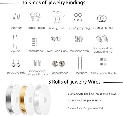 مجموعة أدوات صنع المجوهرات، لوازم أدوات إصلاح المجوهرات مع كماشة مجوهرات للبالغين، 15 نوعًا من نتائج المجوهرات، أسلاك المجوهرات للأقراط والخاتم وصياغة القلادة وإصلاح صناعة المجوهرات in Kuwait