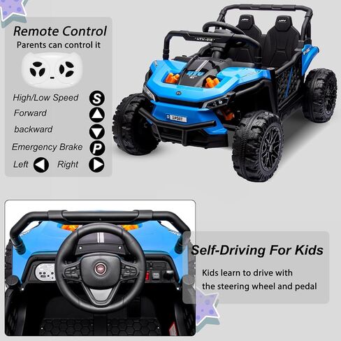 12V Electric UTV Car with Remote Control, Ride on Truck with Toy Storage, Spring Suspension, LED Headlights, Ride Cars w/4 Wheels, Ride on Toys for Boys Girls, Blue in Saudi Arabia