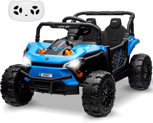 12V Electric UTV Car with Remote Control, Ride on Truck with Toy Storage, Spring Suspension, LED Headlights, Ride Cars w/4 Wheels, Ride on Toys for Boys Girls, Blue in Saudi Arabia
