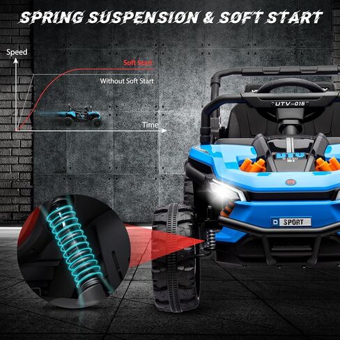 12V Electric UTV Car with Remote Control, Ride on Truck with Toy Storage, Spring Suspension, LED Headlights, Ride Cars w/4 Wheels, Ride on Toys for Boys Girls, Blue in Saudi Arabia