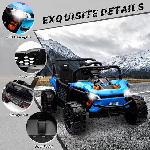 12V Electric UTV Car with Remote Control, Ride on Truck with Toy Storage, Spring Suspension, LED Headlights, Ride Cars w/4 Wheels, Ride on Toys for Boys Girls, Blue in Saudi Arabia