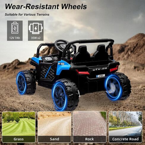 12V Electric UTV Car with Remote Control, Ride on Truck with Toy Storage, Spring Suspension, LED Headlights, Ride Cars w/4 Wheels, Ride on Toys for Boys Girls, Blue in Saudi Arabia