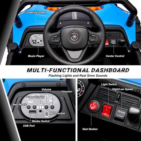 12V Electric UTV Car with Remote Control, Ride on Truck with Toy Storage, Spring Suspension, LED Headlights, Ride Cars w/4 Wheels, Ride on Toys for Boys Girls, Blue in Saudi Arabia