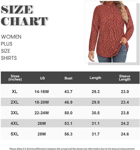 RITERA Plus Size Tops for Women Long Sleeve V/Mock Neck Shirts Casual Tunics Blouses Fall Winter XL-5XL in Kuwait