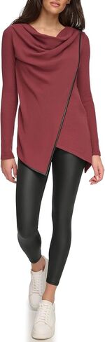 Andrew Marc Women's Long Sleeve Asymmetrical Thermal Tunic with Faux Leather Trim in Saudi Arabia