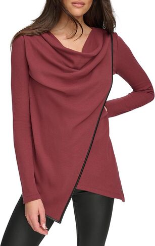 Andrew Marc Women's Long Sleeve Asymmetrical Thermal Tunic with Faux Leather Trim in Saudi Arabia