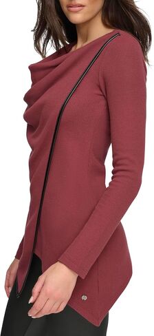 Andrew Marc Women's Long Sleeve Asymmetrical Thermal Tunic with Faux Leather Trim in Saudi Arabia