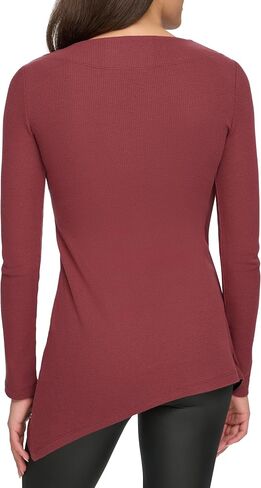 Andrew Marc Women's Long Sleeve Asymmetrical Thermal Tunic with Faux Leather Trim in Saudi Arabia