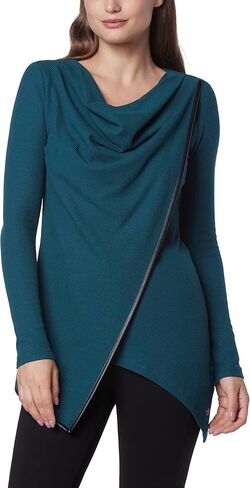 Andrew Marc Women's Long Sleeve Asymmetrical Thermal Tunic with Faux Leather Trim in Saudi Arabia