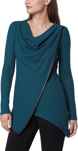 Andrew Marc Women's Long Sleeve Asymmetrical Thermal Tunic with Faux Leather Trim in Saudi Arabia