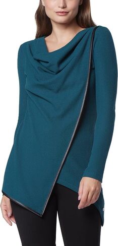 Andrew Marc Women's Long Sleeve Asymmetrical Thermal Tunic with Faux Leather Trim in Saudi Arabia