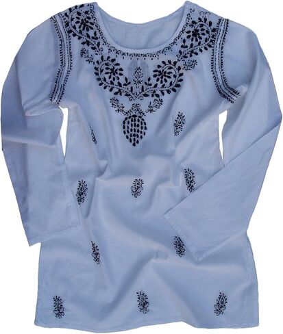 Cotton Tunic Top Kurti Blouse; Hand Embroidered in Kuwait