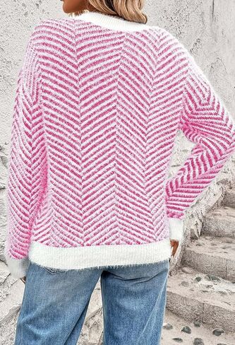 Pink Queen Women's Fuzzy Sweater Cardigans 2024 Long Sleeve Button Down Open Front Stripe Color Block Knit Cardigan Outerwear in Saudi Arabia
