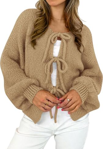 MASCOMODA 2024 Bow Tie Front Cardigan Sweaters for Women Fall Winter Oversized Long Sleeve Open Front Chunky Sweater Coats in Saudi Arabia