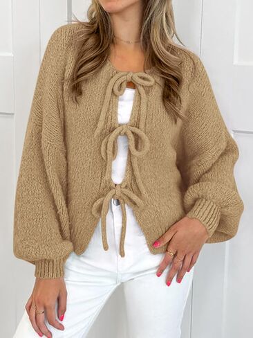 MASCOMODA 2024 Bow Tie Front Cardigan Sweaters for Women Fall Winter Oversized Long Sleeve Open Front Chunky Sweater Coats in Saudi Arabia