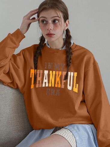 JINTING Thankful Sweatshirt for Women Thanksgiving Sweatshirts Funny Pumpkins Fall Long Sleeve Shirt Vintage Graphic Tee in Saudi Arabia