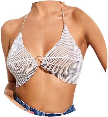 Crystal Crop Top Rhinestone Body Chain Sexy Backless Bra Carnival Party Nightclub Chest Accessories Jewelry for Women and Girls in Saudi Arabia